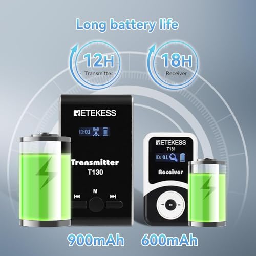 Sistema de audio inalámbrico para guías turísticos Retekess T130, micrófono portátil, dispositivos de escucha asistida para capacitación (1 micrófono, 1 transmisor, 25 receptores) miniatura 6