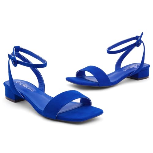 Image of Shoe Land Low Heels for Women 1 Inch Chunky Block Heeled Sandals Square Open Toe Strappy Ankle Strap Dressy Sandals for Wedding Prom Party Office