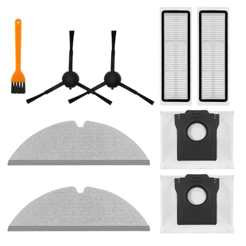 Kit d'accessoires de rechange compatible avec aspirateur robot DREAME D20 Plus, accessoires pièces de rechange, comprend 2 brosses latérales + 2 filtres HEPA + 2 chiffons + 2 sacs à poussière