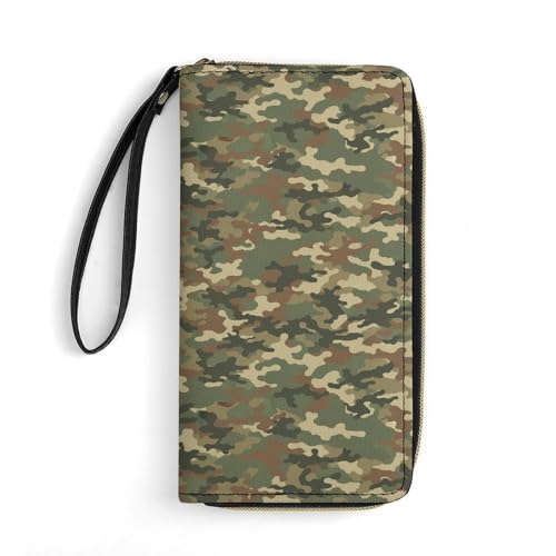 Leather Women's Wallet, Large Capacity Card Holder, Multi-layer Pockets, Travel Ready, Army Camouflage 3D Print