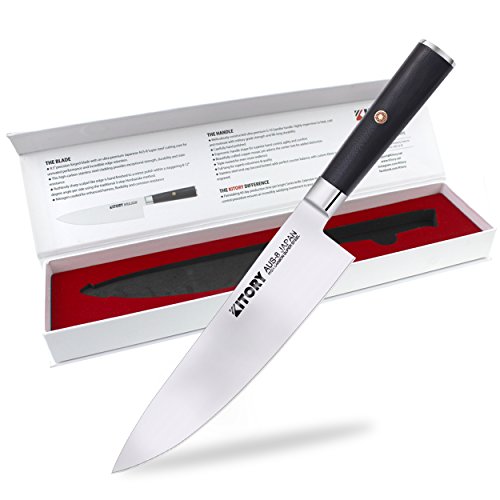 Kitory Chef's Knife 8.5 inch - Knight Series - Best Quality Japanese AUS-8 Super Stainless Steel-Razor Sharp, Superb Edge Retention, Stain & Corrosion Resistant (Black)