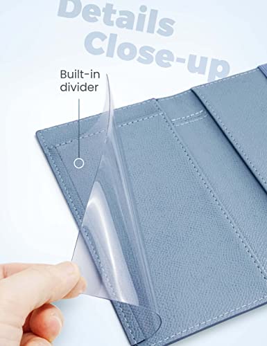 Image of Yarnic Checkbook Cover for Personal Checkbook, Checkbook Holder with Pen Holder & Built-in Clear Plastic Divider for Duplicate Checks (Grey Blue)