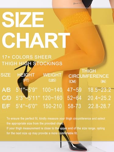 Image of DancMolly Silky Thigh High Stockings, with 17+ Colors Sheer Silicone Lace Top Pantyhose for Women