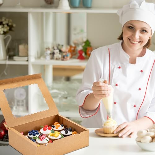 Image of Hoewina 12PCS Cupcake Boxes - Hold 12 Count Cupcake Containers with Window, Food Grade Cupcake Holder Easy Transport and Presentation - Ideal for Cupcakes, Desserts, and More (Brown)