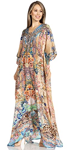 Sakkas Yeni Women's Short Sleeve V-Neck Summer Floral Long Caftan Dress Cover-up3