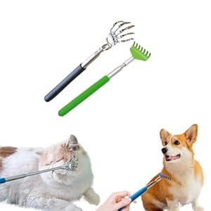 2 Pcs Cat Telescopic Teaser Wand Retractable Scratch Comb Tickle Scratcher Handy Interactive Play Toy for Cats Dogs (Random Color)