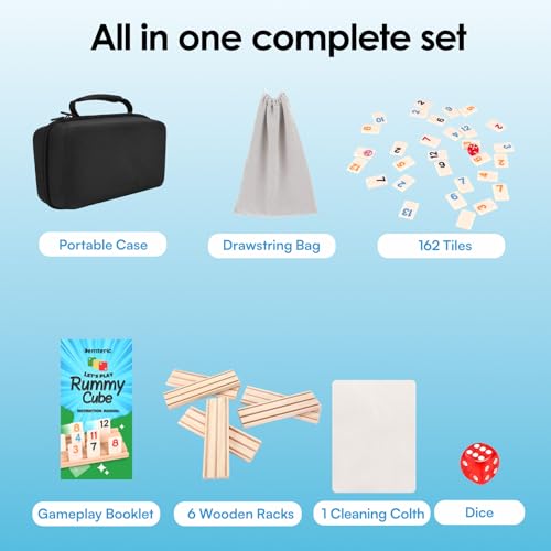 Demteric Rummy Cube Game 6 Players with Portable Travel Case, 162 Melamine Rummy Tiles & 6 Wooden Holders, Classic Family Strategy Board Game for Adults Kids - Image 6