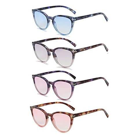100 CLASSIC 4-Pack Trendy Colored Lens Cateye Reading Glasses for Women Spring Hinges Readers Ladies Fashion Eyeglasses (1.00x) Cover