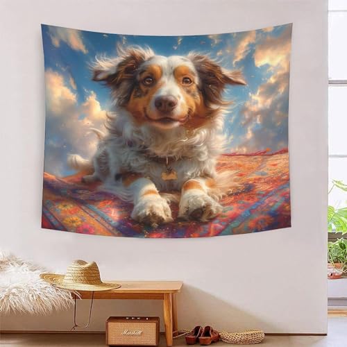 Tapisserie art mural effet 3D berger australien VZOMANLEX en tissu