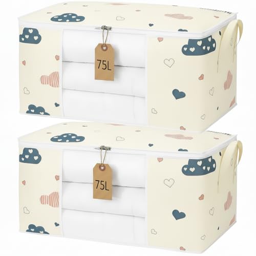 BECCOCASA-Cajas de Almacenaje 70L Pack 2, Bolsas para Guardar Ropa, Caja Plegable, Cajas de Mudanza, Organizador de Ropa, Mantas, Edredones, Juguetes, Caja Grandes para Armario, Debajo de la Cama.