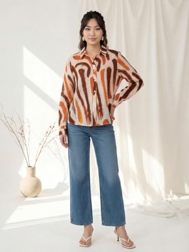 Image of OOMPH! Women Abstract Printed Smart Casual Oversized Shirt | Trendy Printed Shirts | Fun Prints | Drop Shoulder Oversized Westernwear