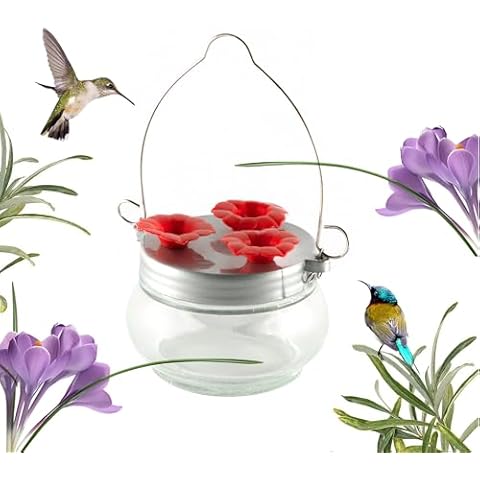 Bird Feeder, Cylindrical Metal Mesh Feeder Small Bird Feeder Comes with Three Flowers Cover