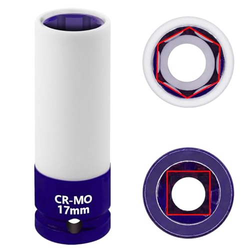 Image of 17mm 1 /2 inchDrive Wheel Protector Impact Socket, Lug Nut Impact Socket | 6 Point, Non-Marring, Thin Wall, Deep Socket, Wheel Protector, Protective Socket, Color-Coded, Cr-Mo Steel, Hand Repair Tool