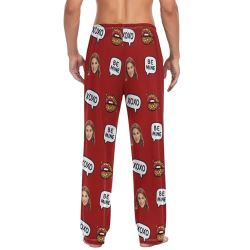 Custom Men's Pajama Pants with Pockets Warm Flannel Sleeping Pants Nightwear Pjs Bottom for Fall Xmas Valentine S Red2