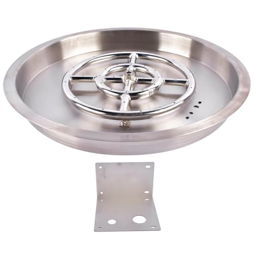 19'' Round Drop-in Fire Pit Pan Drop in Firepit Pan Inserted Stainless Steel Propane Gas Fire Pan 92,000 BTU