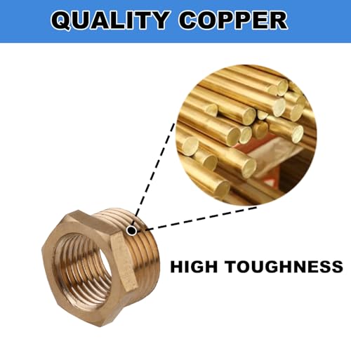 Image of 12pcs 3 /8 Inch to 1 /4 Inch NPT Female Reducer Hex Bushing, Brass Reducing Hex Bushing Heavy Duty Threaded Pipe Fitting Adapter for Plumbing Gas Hydraulic Systems