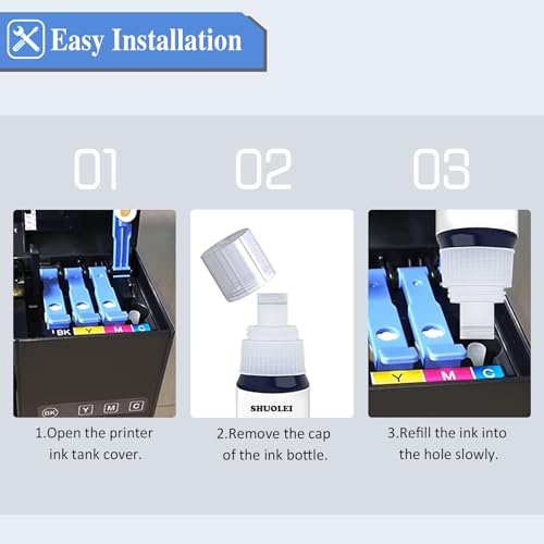 SHUOLEI 32XL Ink Compatible with HP 32XL Ink Bottle Multipack for 7305 7005 7605 570 555 655 559 455 315 319 519 5105 7605 7306 7006 (8-Pack 2Black/2Cyan/2Magenta/2Yellow) - Image 3