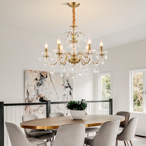 Image of Vintage Chandelier, Crystal Chandeliers for Dining Room, Antique Chandelier, Crystal Candle Chandelier Lighting, Vintage 6 Lights Pendant Ceiling Fixture Lamp Perfect for Hallway D68 x H55