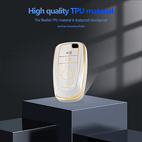 Yhc For Ford Key Fob Cover Car Key Case Shell With Gold Keychain Fit Ford Fusion F150 F250 F350 F450 F550 Edge Explorer Escape Mustang 2015-2022(White) #TOP3