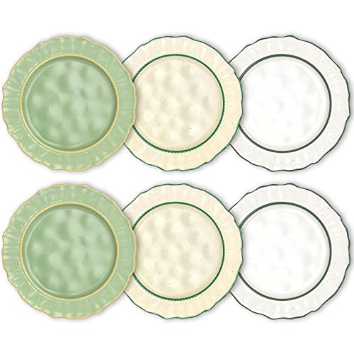 Reomore Ceramic Dinner Plates Set Of 6 With Flower Rim, Porcelain Charger Plates 8.25 Inch Scratch And Chip Resistant, Microwave, Oven, Dishwasher Safe, Assorted Color #TOP19