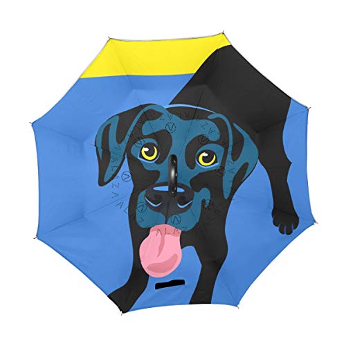 Preisvergleich Produktbild XiangHeFu Doppelschichtiger umgekehrter Regenschirm für Hunde, schwarzer Labrador Retriever, faltbar, Winddicht, UV-Schutz, groß, gerade für Auto mit C-förmigem Griff