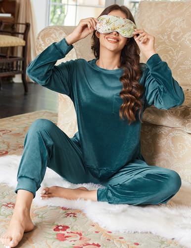 Ekouaer Womens Pajamas Sets Long Sleeve Soft Sleepwear 2 Piece Velvet Pjs Lounge Sets with Pockets