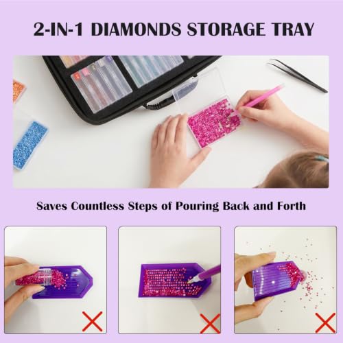 Image of SuSentak 2-in-1 Diamond Painting Tray and Storage Set, 64 Pcs | Dot-Grip Bead Alignment Trays, Clear EVA Case, Numbered Stickers Included