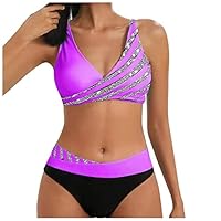 Bikinis Mujer 2025 Push Up Talla Grande Bikini Brasileño Tanga con Relleno Deportivo Bañadores Mujer Braga Alta Top Dos Piezas Sexy Fatos De Banho Mulher Púrpura M