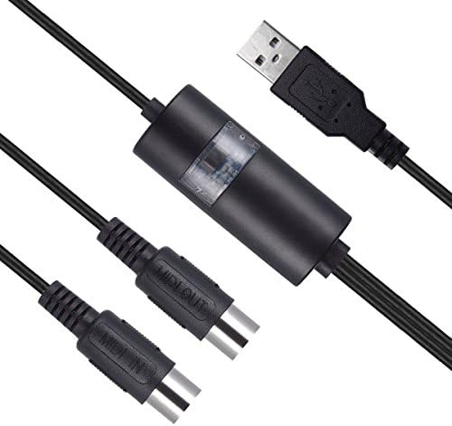 USB MIDI Cable Interface, Upgrade Professional MIDI to USB IN-OUT Cable Converter For PC/Mac/Laptop 2M(6.5FT)(Black)