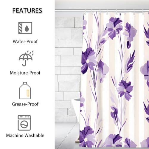 Rideau de douche violet iris 168x183 cm imperméable avec crochets