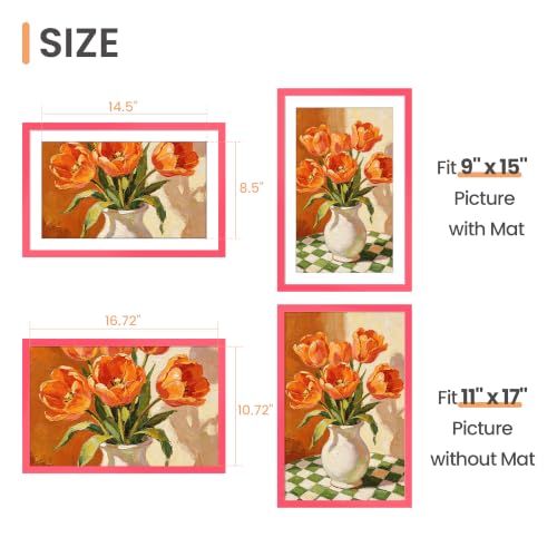 Image of upsimples 11x17 Picture Frame, Display Pictures 9x15 with Mat or 11 x 17 Without, Wall Hanging Poster Frames, Hot Pink, 1 Pack