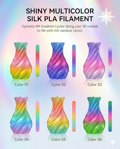 Image of 250g Rainbow Silk PLA Filament 1.75mm, SUNLU 3D Printer Silk PLA Filament Bundle,Shiny Silk Multicolor Filament Bundle, Fast Color Change Multicolor PLA, 4 Rolls, Rainbow02+03+04+06
