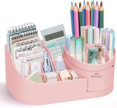 Image of Golden bird 360 Degree Rotating Desk Organizer Makeup Brush Organizers and Pencil Pen Organizers for Desk Desktop Storage Stationery Supplies Cute Pencil Cup Pot for Office School Home (PINK)