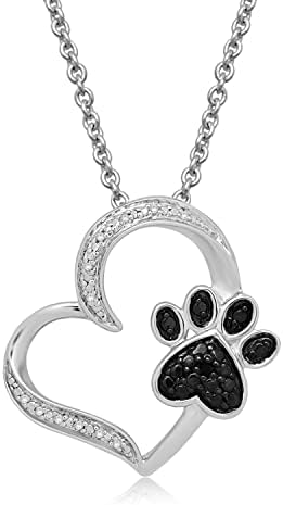 Jewelili Womens Heart with Dog Paw in Sterling Silver Necklace 18 inch Cable Chain