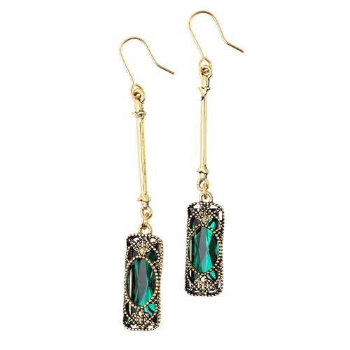 Hanary Vintage Green Stone Created Emerald Dangle Earrings Vintage Victorian Jewelry Gifts for Women