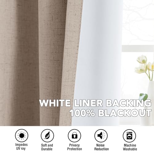 Image of H.VERSAILTEX Linen Curtains 100% Blackout Curtains for Bedroom 45 inch Long Full Light Blocking Nature Linen Blended Window Curtains for Living Room Nickel Grommet (2 Panels, Heathered Sand)