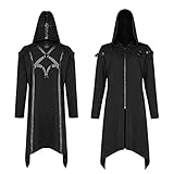 Dwevkeful Herren Langer Mantel Vintage Mittelalter Jacke Gothic Gewand Hoodie Umhang Assassins Creed Kostüm Festival Karneval Fasching Cosplay Party Köln Game Show