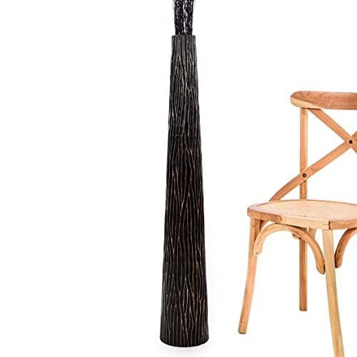 Leewadee Grand Vase A Poser Au Sol pour Branches Décoratives De Pampa, Vase en Bois De Manguier, 105 cm, Nero