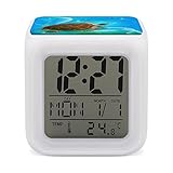 Donnapink Sveglia digitale a forma di tartarughe marine marroni con bolle turchesi blu oceano acqua marina 7 colori che cambiano luminosità, orologio da comodino per camera da letto, casa ufficio