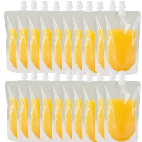 20 PCS Juice Travel Plastic Bags Portable Collapsible Beverage Bag | Leakproof Foldable Water Carrier for Outdoor Hiking, Camping & Seed Storage | Food-Grade BPA-Free Liquid Container