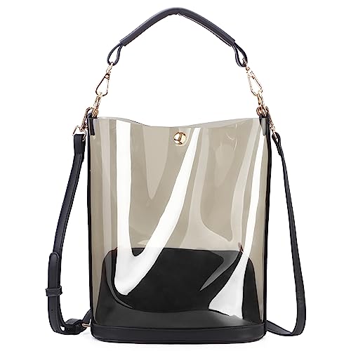 Semi-Clear Handbags, Jelly Transparent Clear Beach Shoulder Bag, 2 in 1 Bag