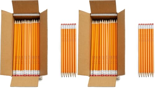 Image of Amazon Basics Wood-Cased #2 Pencils for Writing, Drawing and Sketching, Pre-sharpened, HB Soft Lead with Erasers, Teacher Supplies, 150 Count, Yellow (Pack of 2)