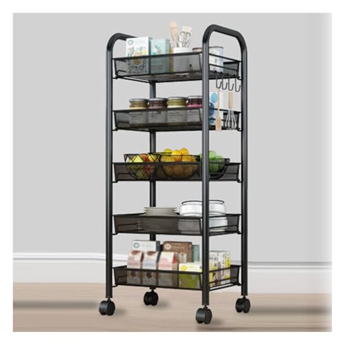 Carrito de 5 niveles – Nizer de cocina y salón con Hoo extraíble, versátil para clínicas Beau, oficinas y baños domésticos, negro (44 x 27 x 105 cm)