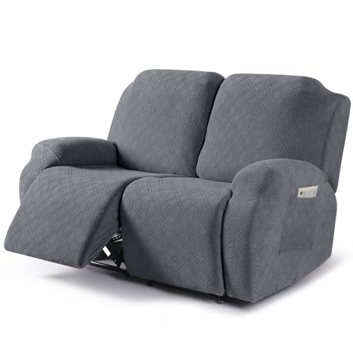 Image of VANSOFY Recliner Cover, 2-Pieces Stretch Reclining Couch Cover with Pockets Loveseat Sofa Slipcovers Soft Washable Furniture Protector for Dogs Cats(Dark Gray)