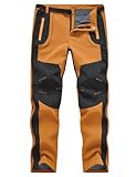 TBMPOY Men's Snow Ski Hiking Pants Waterproof Winter Fleece Lined Pants Camping Skiing Ice Fishing Pants with Belt 02 Thick Orange XL