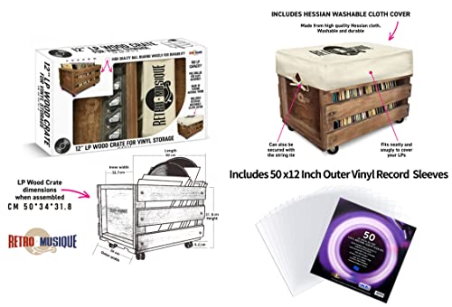 Wooden LP Record Vinyl Storage Crate on Wheels for up to 100 albums, by Retro Musique