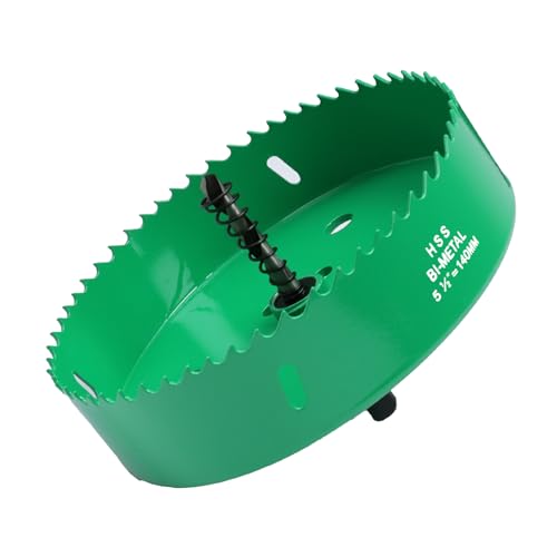 Image of 5.5 Inches /140mm Bi-Metal Hole Saw with Arbor & Pilot Bit | Green-Coated, Cuts Fiberboard, Wood, Drywall, Plastic, Soft Metal, PVC, Cornhole Boards, For Precision Drilling