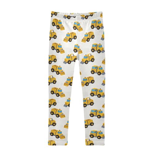 Yellow Truck Pattern Girls Leggings Soft Comfortable Athletic Leggings Dancing Pants for 4-10 Years