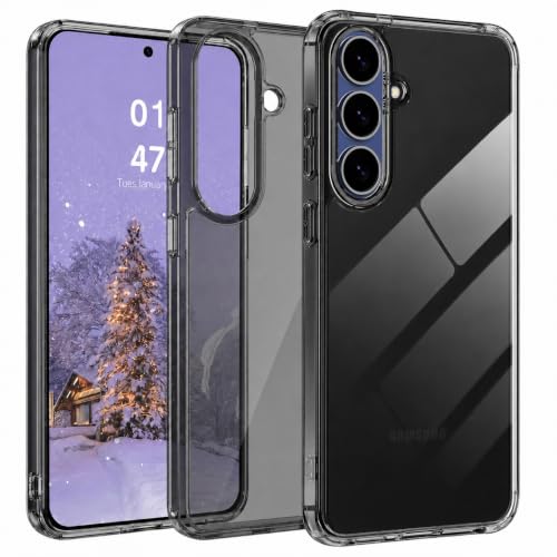 Image of VONZEE Compatible with Samsung Galaxy S25 fe 5G Back Cover Case Clear,[ Anti Yellow ][Military Grade Protection] Hard PC Back Cover Transparent-Black