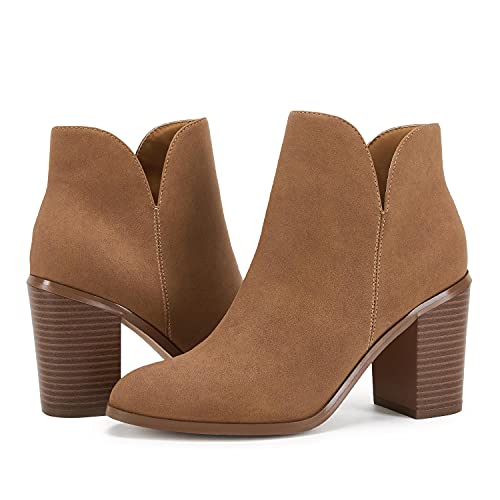 LAICIGO Womens V Cut Ankle Boots Side Zipper Chunky Stacked Heel Snakeskin Booties Shoes4